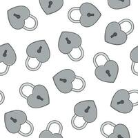 Love Heart Padlock Seamless Pattern On A White Background. Padlock Theme Illustration vector