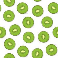 Slice Kiwi Fruit Seamless Pattern On A White Background. Fresh Kiwi Theme Vector Illustration