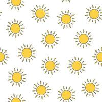 Sun Seamless Pattern On A White Background. Weather Phenomena Icon Vector Illustration