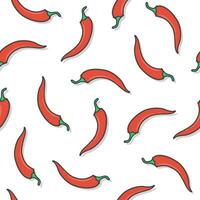 Chili Pepper Seamless Pattern On A White Background. Fresh Chili Pepper Icon Vector Illustration