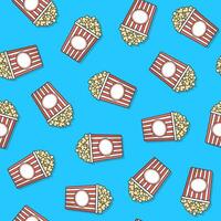 Popcorn Seamless Pattern On A Blue Background. Popcorn Bucket Boxes Icon Vector Illustration