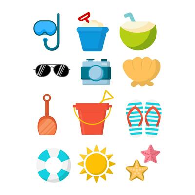 Summer Set Illustration Vector Element , Holiday Beach Element