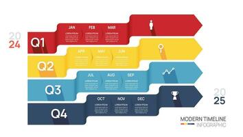 Business road map timeline infographic arrow template. Modern milestone element timeline diagram calendar and 4 quarter topics, vector infographics.