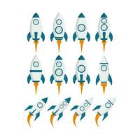 Rocket Illustration Element Vector Set Collection . Astronaut Rocket Element Set .