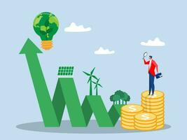 Business invest with growth graph for ESG or ecology problem concept business invest energy sources. Preserving resources of planet. flat vector illustration