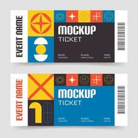 Tickets templates design in Swiss Bauhaus y2k Brutalist style. Geometric colorful mockup Coupon with primitive shapes pattern. Invitational for event, festivals, concert vector