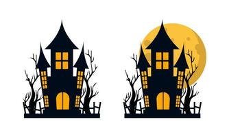 Halloween Castle Illustration . Halloween Castle with Moon Illustration . Happy Halloween Celebration . vector