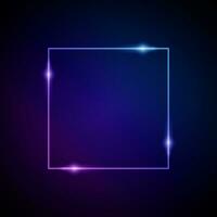 Neon Frame with Glow, and Sparkles. Electronic Luminous Square Frame in Blue Colors, for Entertainment Message or Promotion Theme on Dark vector