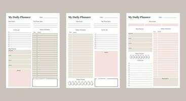 Minimalist daily planner template set. Printable A4 sheets.Vector vector