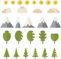 basic elements for game cartoon trees clouds sun vector