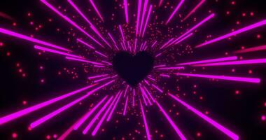 cuore San Valentino giorno animazione di brillante cuore particella esplosione, bagliore di stelle. raggiante luccichio volante particelle, fascino rosa viola sfondo video