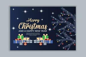 Merry Christmas and Happy New Year Greeting Card Template. Vector Illustration