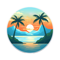 sunset beach vintage ai generative png