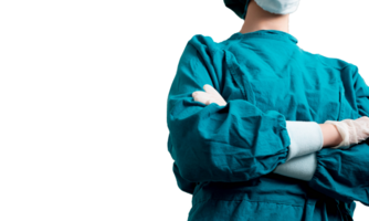 dokter verpleegster personeel bijstand ondersteuning helpen groen blauw kleur armcross wit isoleren achtergrond kopiëren ruimte masker handschoen wit ziekenhuis noodgeval operatie Gezondheid zorg professioneel arts chirurg png