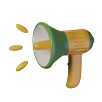 Megaphone items with an yellow theme. Isolated on alpha background. 3D illustration. High resolution png