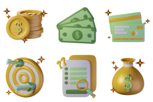 Set of Business items with an yellow theme. Isolated on alpha background. 3D illustration. High resolution png