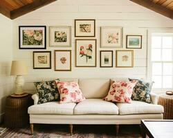 Living room gallery wall, home decor and wall art, framed art in the English country cottage interior, room for diy printable artwork mockup and print shop photo