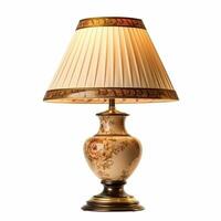 Vintage country style antique table lamp with a beautiful lampshade design isolated on white background, interior design and cottage home decor, post-processed, generative ai photo