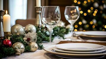 Table decor, holiday tablescape and formal dinner table setting for Christmas, holidays and event celebration, English country decoration and home styling photo