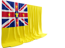 Niue Flag Curtain in 3D Rendering Showcasing Niue's Natural Beauty png