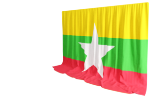 Myanmar Flag Curtain in 3D Rendering called Flag of Myanmar png