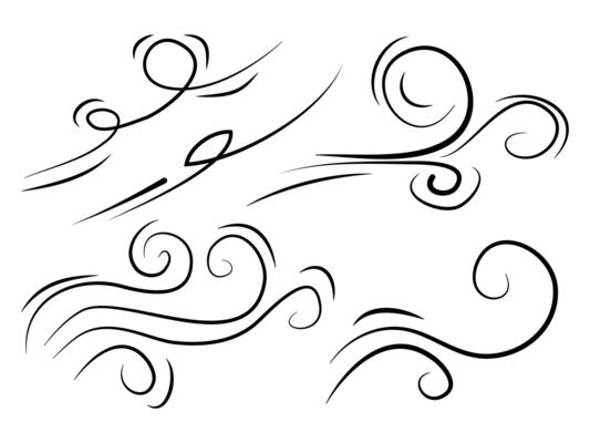 hand drawn set wind doodle blow, gust design isolated on white background.  illustration vector handrawn style