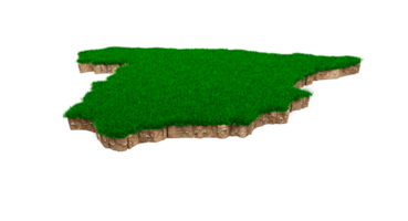 Spain Map soil land geology cross section with green grass and Rock ground texture 3d illustration png