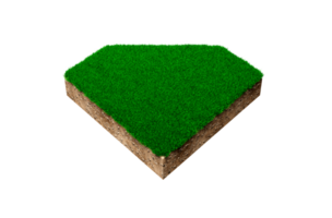 Diamond moon shape soil land geology cross section with green grass, earth mud cut away isolated 3D Illustration png