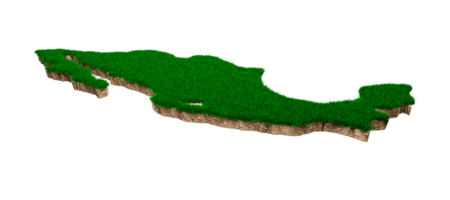 méxico mapa solo geologia terra seção transversal com grama verde e textura do solo de rocha ilustração 3d png