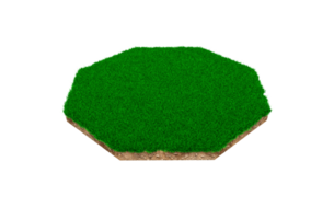 achthoekige vorm bodem land geologie dwarsdoorsnede met groen gras, aarde modder weggesneden geïsoleerde 3d illustratie png