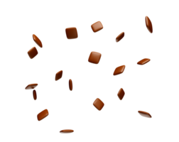 Brown Chocolate coated candies square shape Flying in the air 3d illustration png