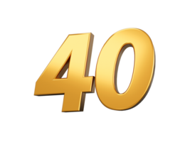 guld siffra 40 fyrtio skinande 3d siffra 40 tillverkad av guld 3d illustration png