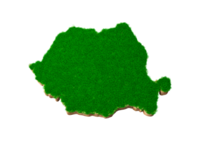 Romênia mapa solo geologia terra seção transversal com grama verde e textura do solo de rocha ilustração 3d png