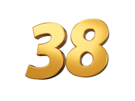 Gold number 38 Thirty eight shiny 3d number 38 made of gold 3d illustration png