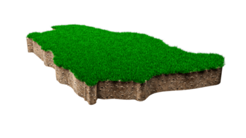 Saudi Arabia Map soil land geology cross section with green grass and Rock ground texture 3d illustration png