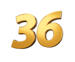 Gold number 36 Thirty six shiny 3d number 36 made of gold 3d illustration png