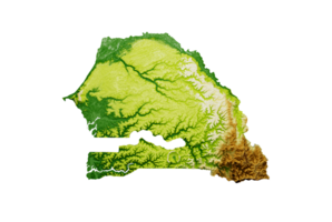 Senegal Map Shaded relief Color Height map 3d illustration png