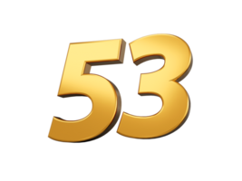 Gold number 53 Fifty three shiny 3d number made of gold 3d illustration png