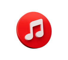Music Note 3d icon on red button circle shape  3d illustration png