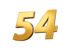 Gold number 54 Fifty four shiny 3d number made of gold 3d illustration png