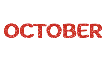 Red glitter OCTOBER Letters Icon. October sign. Design for decorating, background, wallpaper, illustration. png