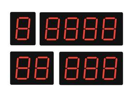 Set of red digital numbers. Digital alarm clock or timers. Vector illustration.