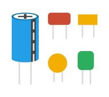 Set of colored electrical capacitor components. Vector illustration on a white background.