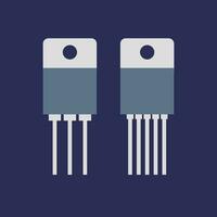 Electronic transistors icons, including variations with 3 pins and 5 pins, set against a dark backdrop. vector