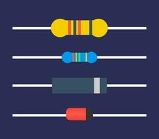 A set of electric component icons, featuring flat illustrations of resistors and diodes, with a dark background. vector