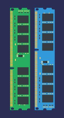 An illustration of computer RAM Random Access Memory, serving as a computer memory icon, against a dark backdrop.