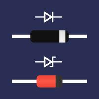 Flat vector icons of diodes and Zener Diodes on a dark background, providing a clear, graphical representation.