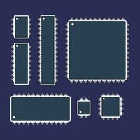 An assortment of microchip icons, highlighting integrated circuits, set against a dark backdrop in vector format.