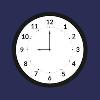 A flat design analog clock icon in a circular shape, suitable for various applications, presented against a dark backdrop in vector format.