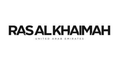Ras Al Khaimah in the United Arab Emirates emblem. The design features a geometric style, vector illustration with bold typography in a modern font. The graphic slogan lettering.
